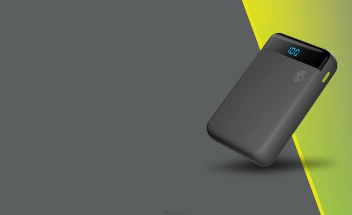 Skullcandy Fat Fast and Flexible Fat Stash 2 10000 mAh Portable Battery Pack T28B38 Chill Grey/Yellow