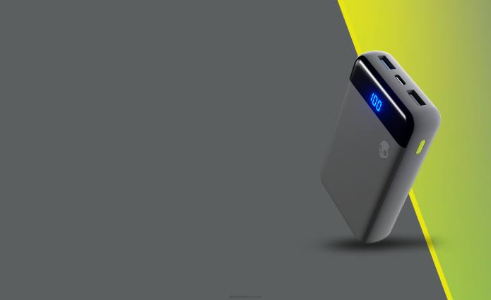 Skullcandy Fat Fast and Flexible Fat Stash 2 10000 mAh Portable Battery Pack T28B38 Chill Grey/Yellow